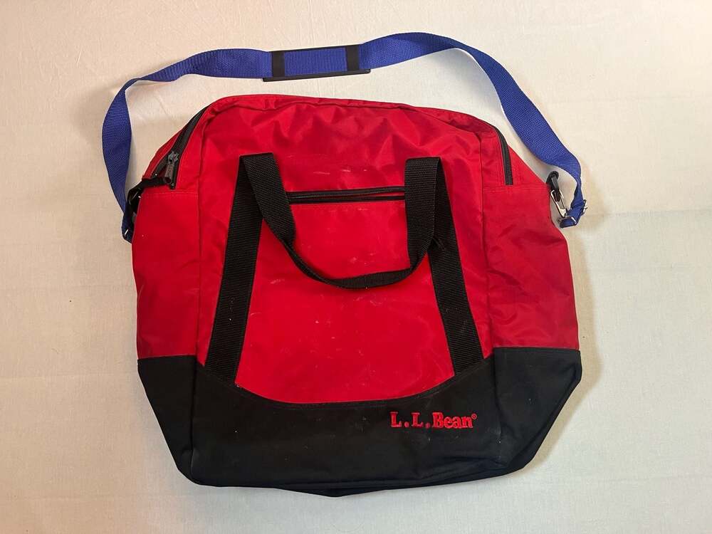 Vintage 90s L.L. Bean Nylon Red and Black Square Tote Duffel Shoulder Bag